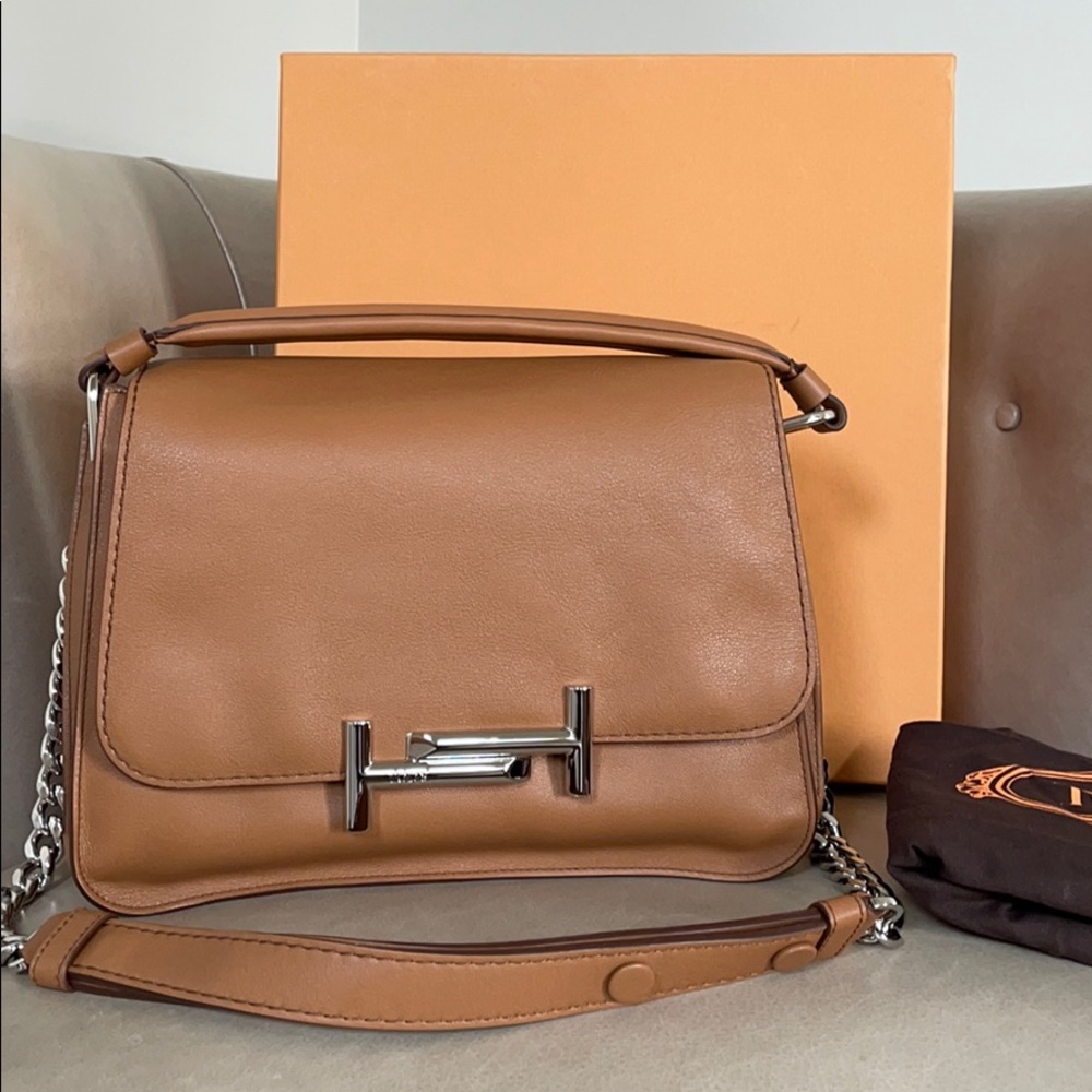 Tod's Tan Leather Shoulder Bag with Silver Hardware